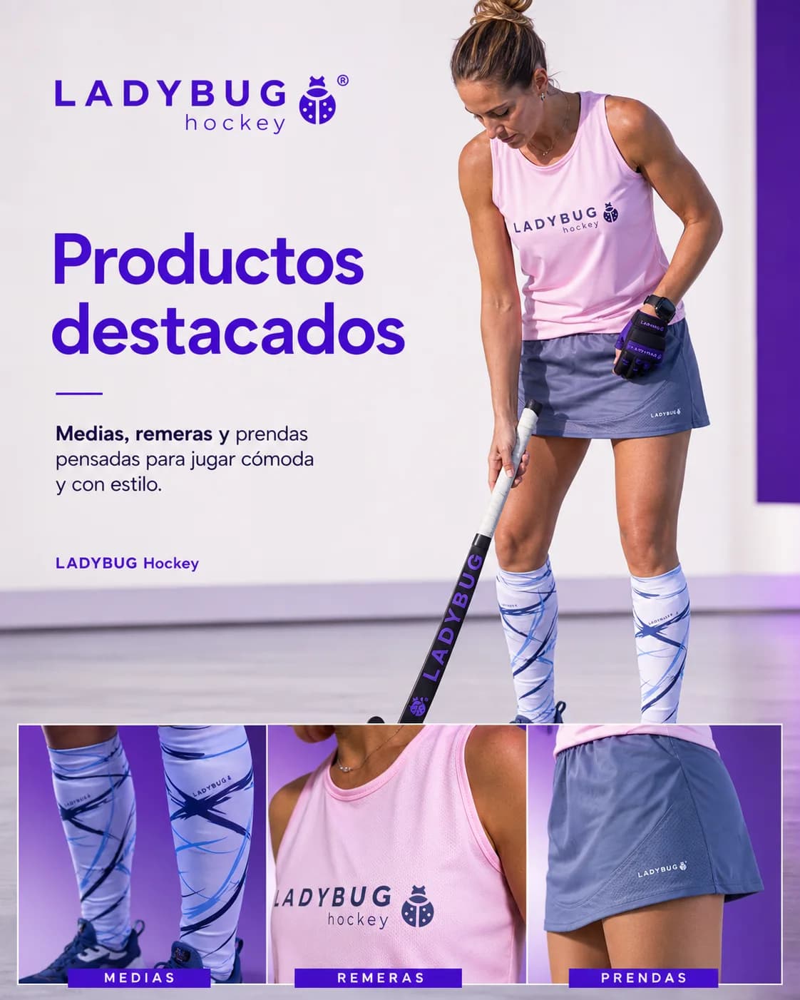 Jugadora de hockey usando prendas destacadas LADYBUG Hockey